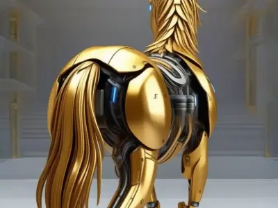 Golden Cyber Horse Robot Blue Eyes Mechanical Anatomy Low-poly 3D model