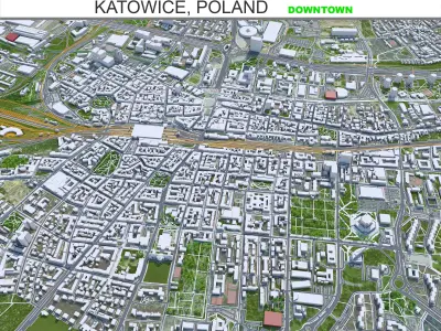 Katowice Downtown Poland Low-poly 3D model