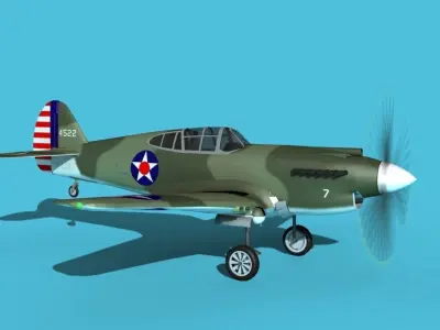 Curtiss P-40B Warhawk V04 USAAF 3D model