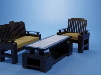 Set Wooden Furniture 6 3D model
