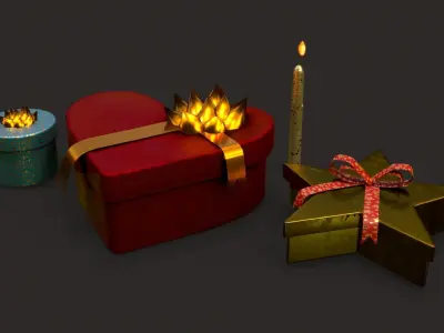 New Year pack of gifts and decorate Free low-poly 3D model