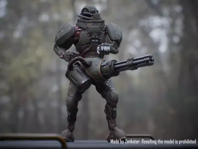 Rigged Juggernaut Military Robot with Minigun Low-poly 3D model