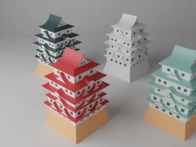 Cartoon Japanese Castle Collection Low-poly 3D model