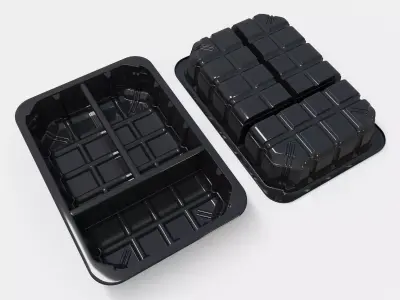  Vacuum Plastic Tray Black Gloss Triple Compartment 3D model