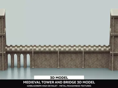 Medieval Towers And Wall Low-poly 3D model