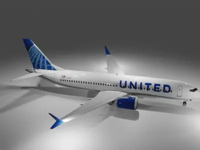 United airlines Boeing 737 max 8 3d model with cockpit Low-poly 3D model