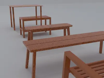 3d Furniture set of wooden benches Free low-poly 3D model