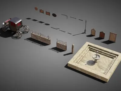 Public property props Low-poly 3D model