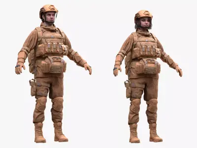 Military Outfit 1 - Male - Female MH - UE5 Skeletons - Rigged Low-poly 3D model