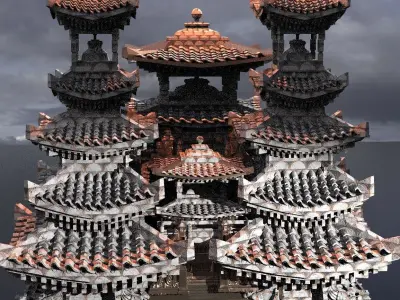 General Warlord Temples with Air ships Kitbash 3D model