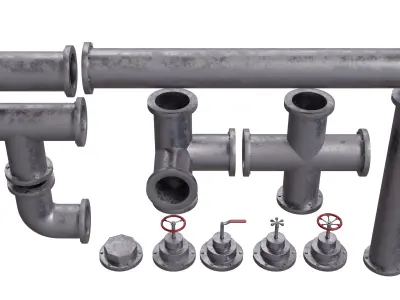 Industrial Pipes Set Low-poly 3D model