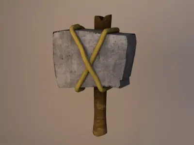 weapon wooden stick with rope Low-poly 3D model
