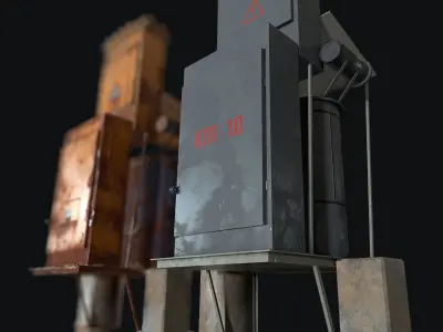 Fuseboxes three rusty metal poles Free low-poly 3D model