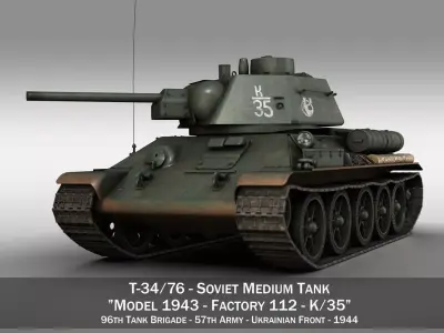 T-34-76 - Model 1943 - Soviet medium tank - K35 3D model