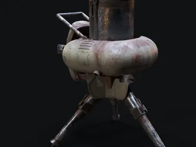 Turret steam powered machine gun Low-poly 3D model