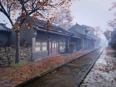 Asian ancient architecture street Low-poly 3D model Low-poly 3D model