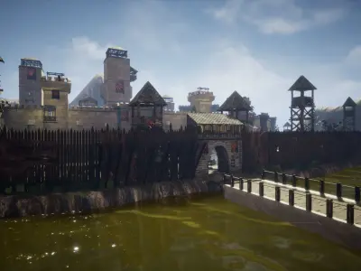 Walls and Towers Unreal Engine Low-poly 3D model