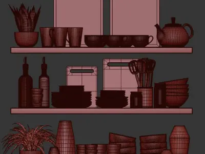 Shelves kitchen set 3D model