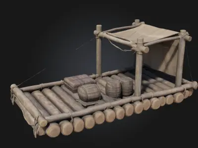 Rustic Raft Journey Handcrafted River Adventure Asset 3D model