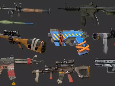  Weapons PBR Collection Low-poly 3D model