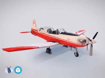 Pilatus PC-7 Mk-I FactoryRedWhite livery Low-poly 3D model