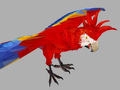 Red Parrot Low Polygon Art Bird Animal Low-poly 3D model
