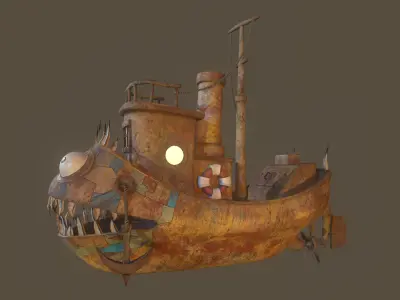 Stylized Spiked Fish Boat Low-poly 3D model
