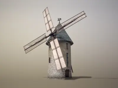 France Windmill Largny-sur-Automne WithLODs Low-poly 3D model