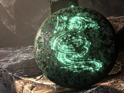 Medieval Chinese Warrior set -Helmet-Shield- Spear in cave scene 3D model