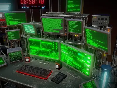 Retro Computer Workstation Low-poly 3D model