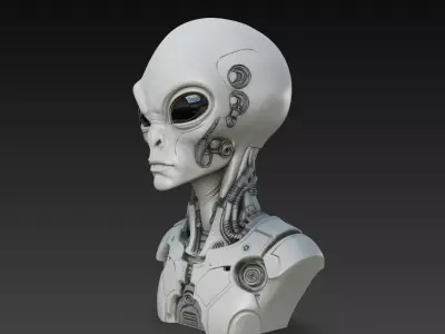 Grey Alien Cyborg Bust STL Sci Fi Creature Model 3D print model