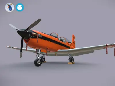 Pilatus PC-7 Mk-I SAFOrange Low-poly 3D model
