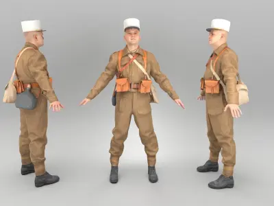 French infantry soldier in A-pose 403 Low-poly 3D model