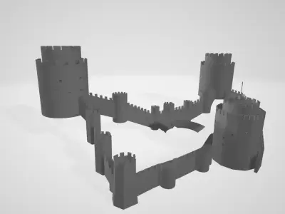 Castle Walls With Castle Guard Towers Low-poly 3D model