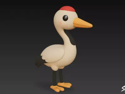 Cartoon Plush Crane Low-poly 3D model