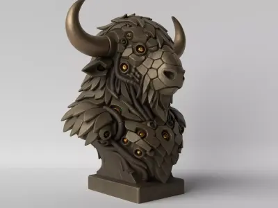 Cyber Bison  Futuristic Mecha Bison Bust 3D print model