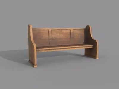 Church Bench Lowpoly Game-Ready PBR 3D Model Low-poly 3D model