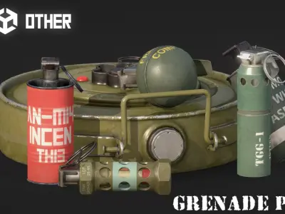 Hand Grenade Pack Game Asset Low-poly 3D model