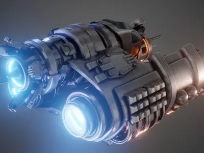 Highpoly Spaceship with flames 3D model