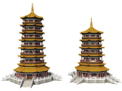 Chinese palace architecture Low-poly 3D model