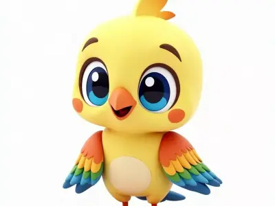 Cute Cartoon Colorful Parrot 3D Model Low-poly 3D model