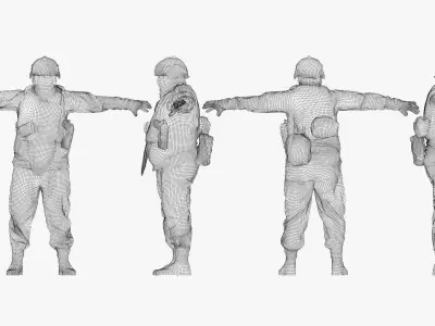 001184 soldier in T pose lowpoly 3D model