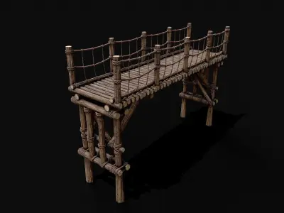 Modular Wooden Rope Bridge Low-poly 3D model