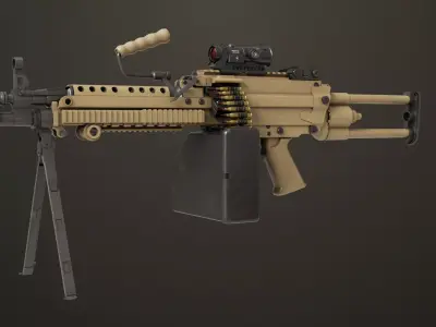 Machine Gun Sandal and Black Ammo Box All PBR Textures Low-poly 3D model