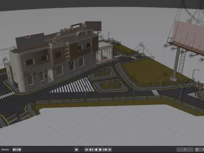 Street Block Low-poly 3D model