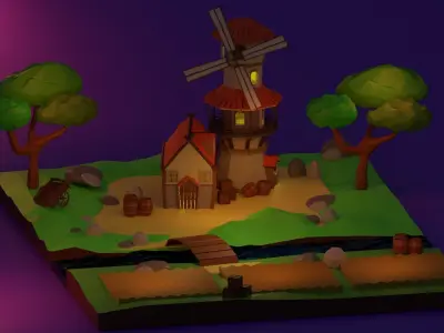 Windmill paper and trees 3D model