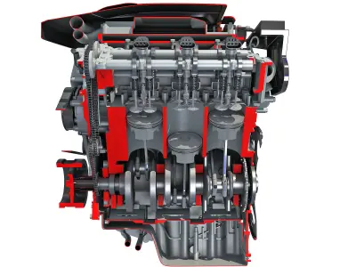 Animated Sectioned V6 Engine 3D model