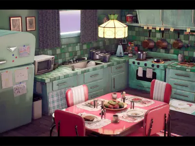 Stylized House Interior Free low-poly 3D model