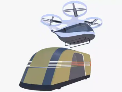 Passenger drone and Tesla Robovan 3D Model Collection