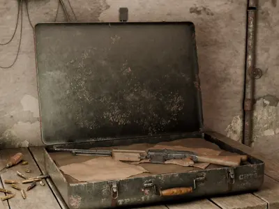 Old Military Case with Riffle Free low-poly 3D model